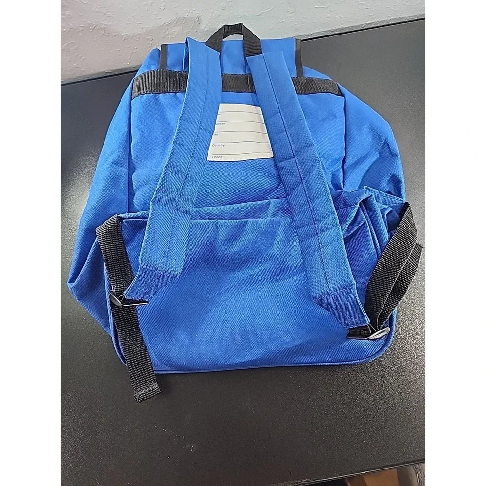 Education First Backpack Vintage Navy Blue Vinyl Drawstring Top Advertising‎